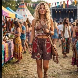 Handmade Kantha Shorts Vintage Cotton Patchwork, Boho Festival Wear Small/medium